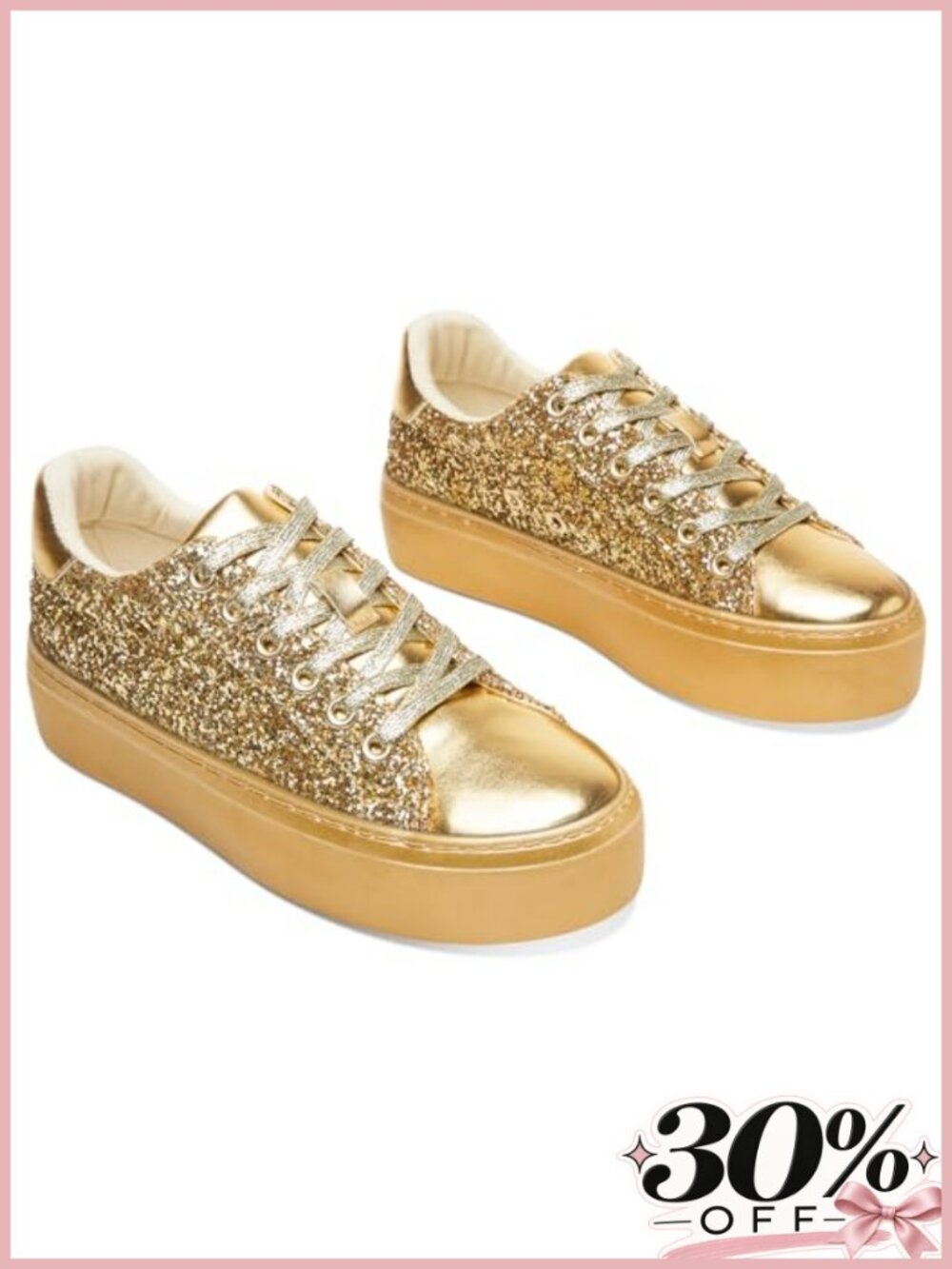Glitter Platform Sneakers Lace-Up Chunky Metallic Sequin